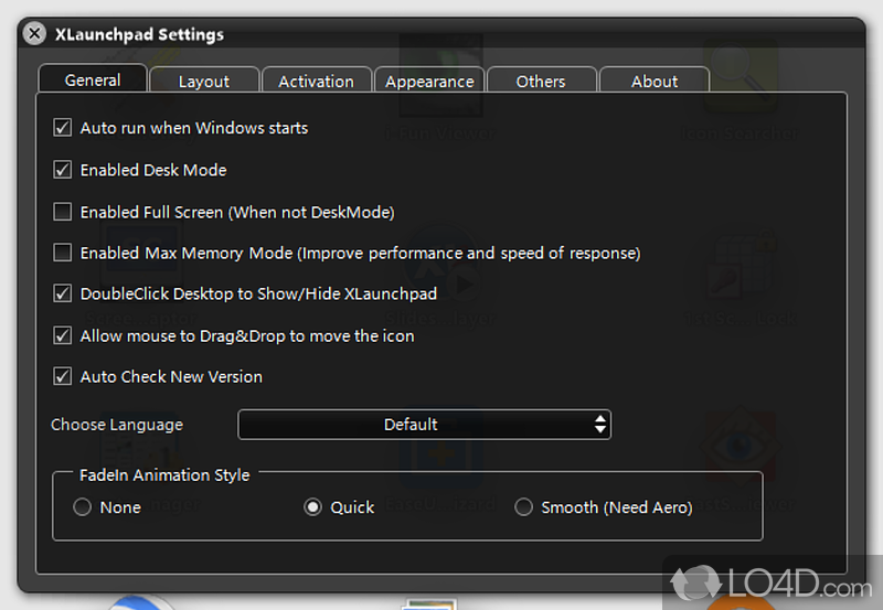 OS X's application menu on Windows - Screenshot of XLaunchpad