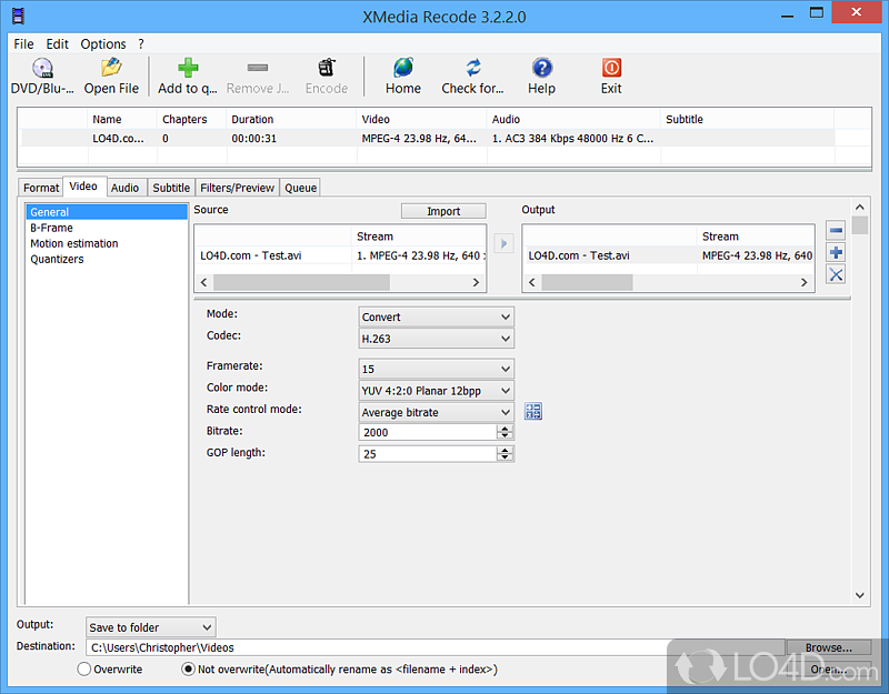 Advanced parameters - Screenshot of XMedia Recode