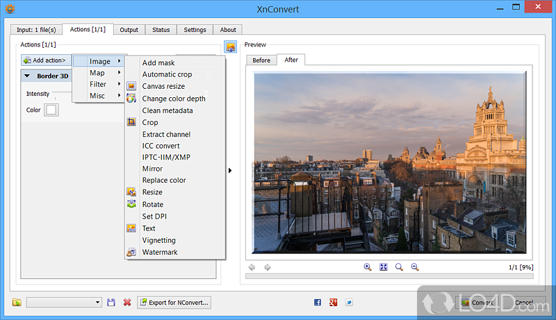 Powerful batch image editor with dozens of actions and filters - Screenshot of XnConvert
