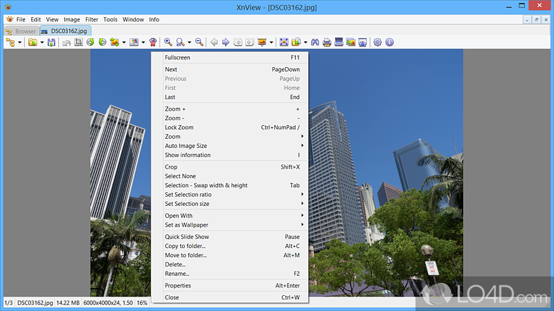 Integrates a rich context menu - Screenshot of XnView
