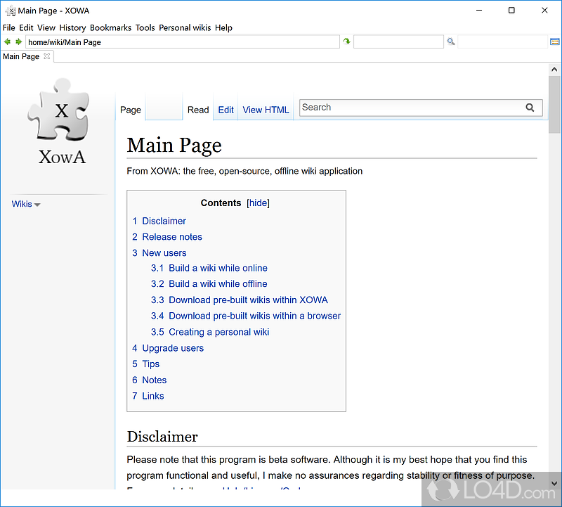 View, create, edit content for Wiki - Screenshot of XOWA