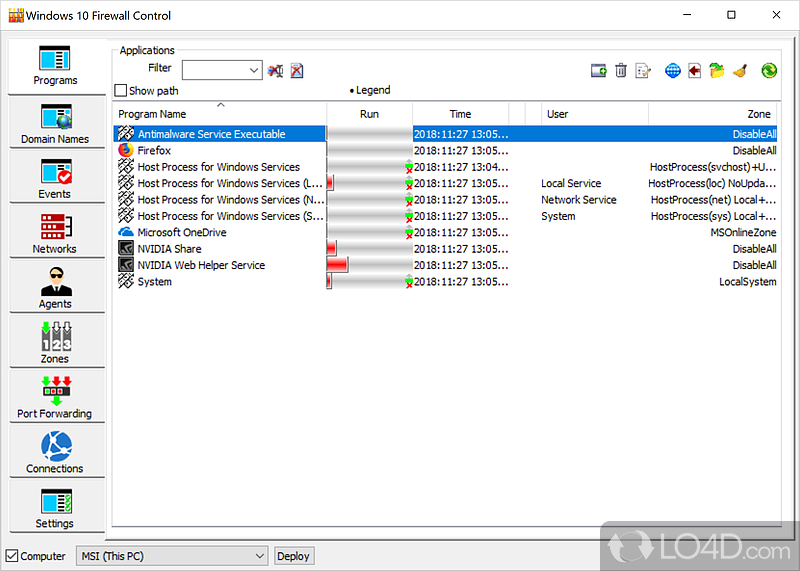 Rapidly access Windows Firewall settings, create rules for each installed program (allow - Screenshot of Windows Firewall Control