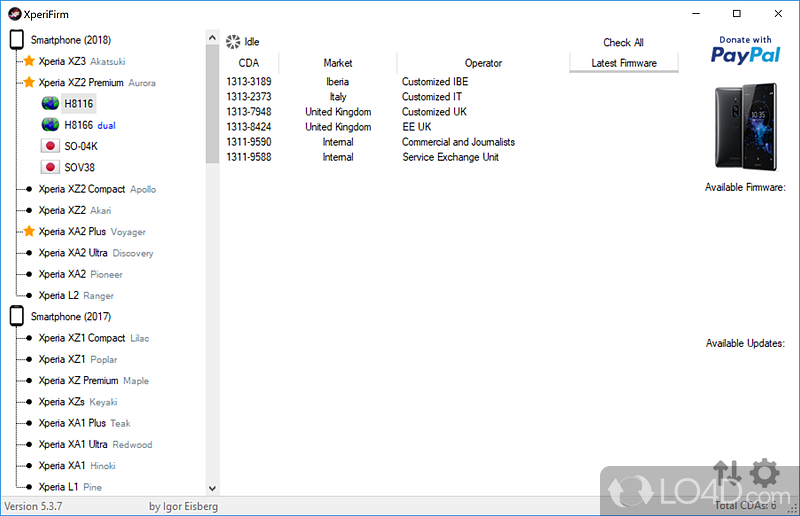 XperiFirm Tool: User interface - Screenshot of XperiFirm Tool