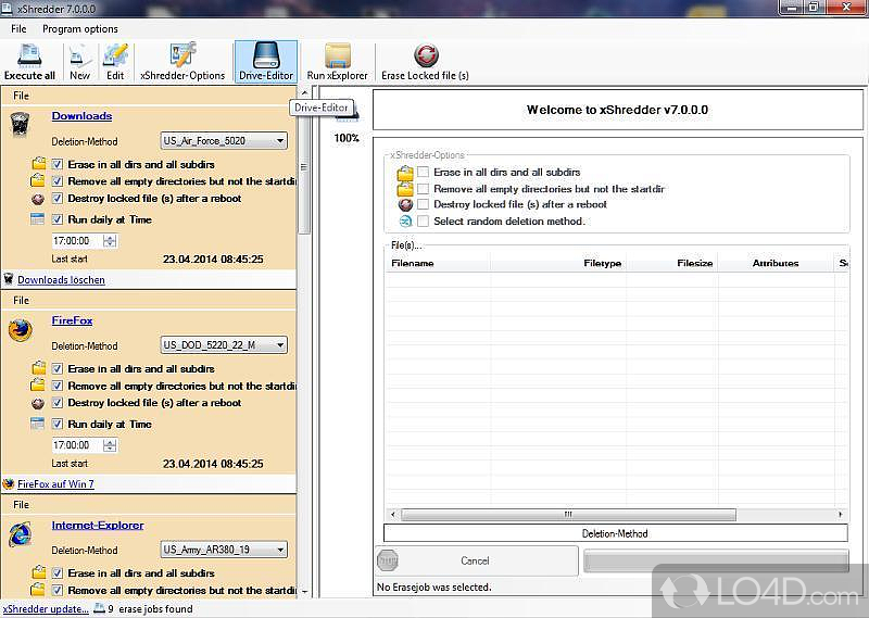 Software app designed to enable you to erase multiple files - Screenshot of xShredder