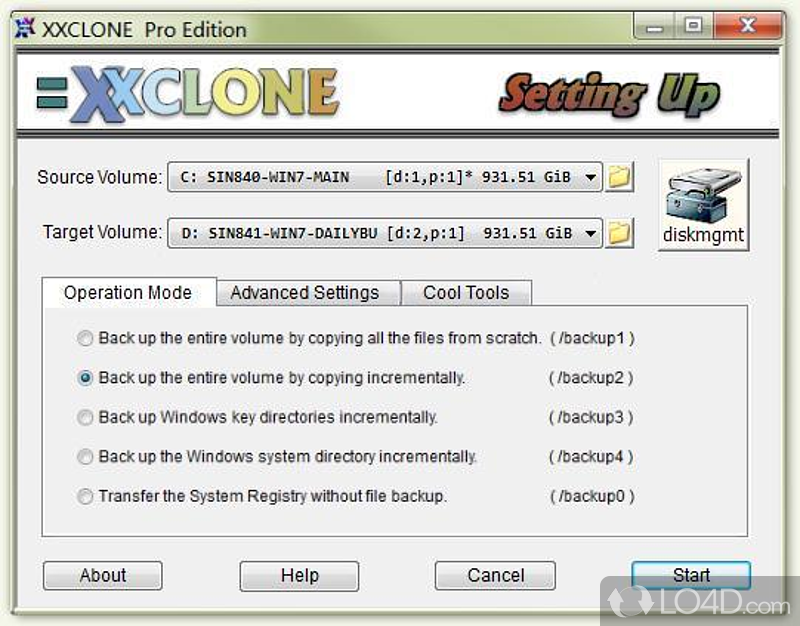 Duplicate system volume to a bootable copy, so that boot the system from another location should the original drive be damaged - Screenshot of XXCLONE