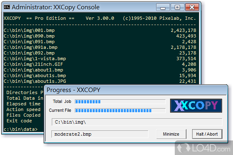 Compatible with XCOPY command syntax, this file management tool can customize logs, create backups, copy, move - Screenshot of XXCopy
