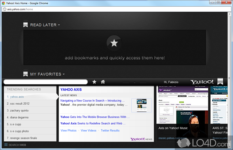 Yahoo! integration while you browse - Screenshot of Yahoo! Axis