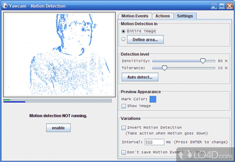 Java-powered webcam tool that captures, records - Screenshot of Yawcam