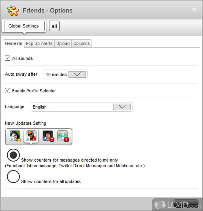 Configuration settings - Screenshot of Yoono Desktop