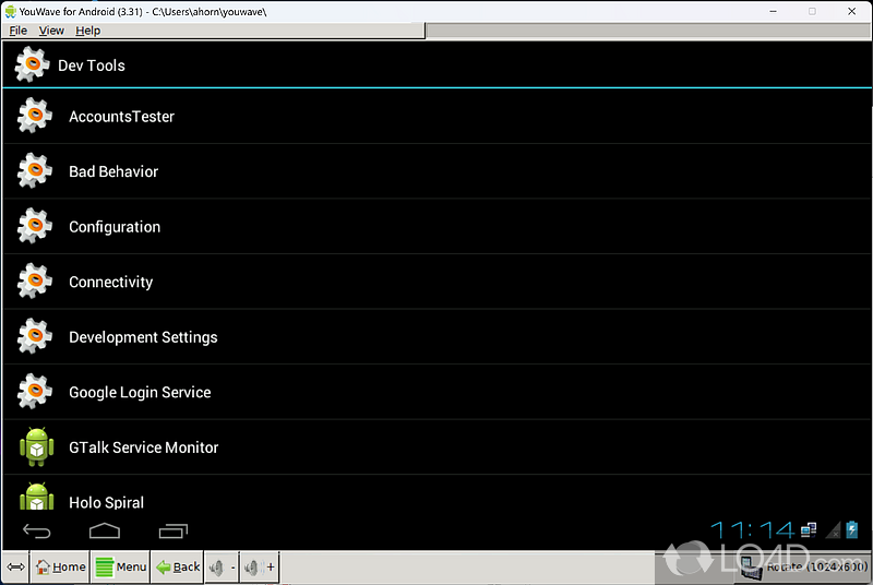Interesting software solution for emulating the capabilities of an Android environment on your PC - Screenshot of YouWave