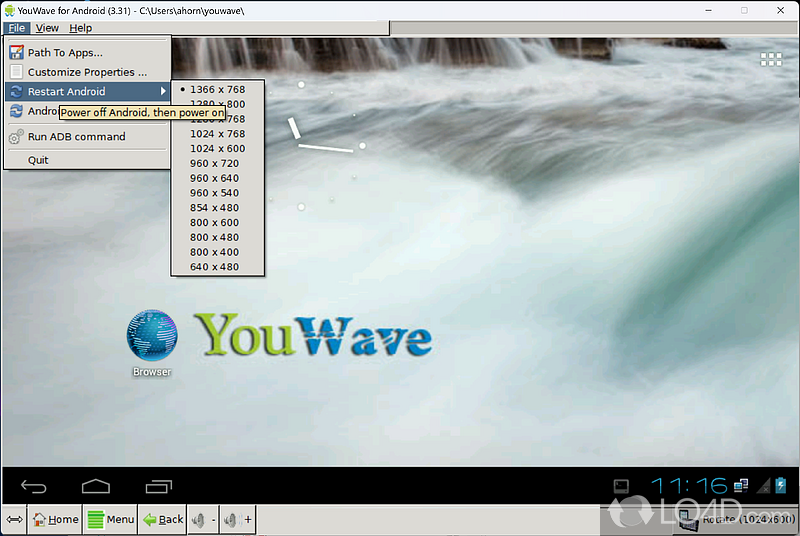 Install and run Android apps on your PC - Screenshot of YouWave