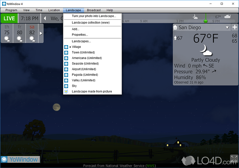 Weather station with living landscapes - Screenshot of YoWindow