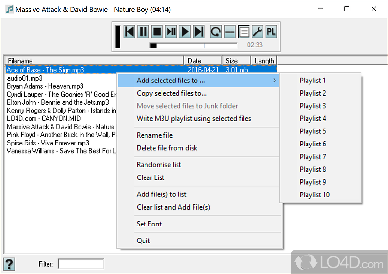 Lightweight MP3 player with playlists - Screenshot of yPlay