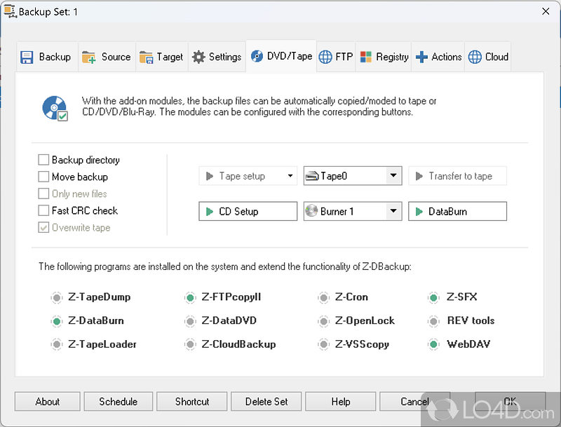 Z-DBackup: User interface - Screenshot of Z-DBackup