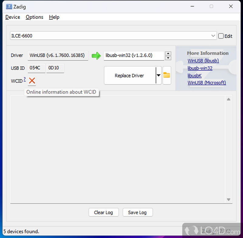 Install generic USB drivers - Screenshot of Zadig