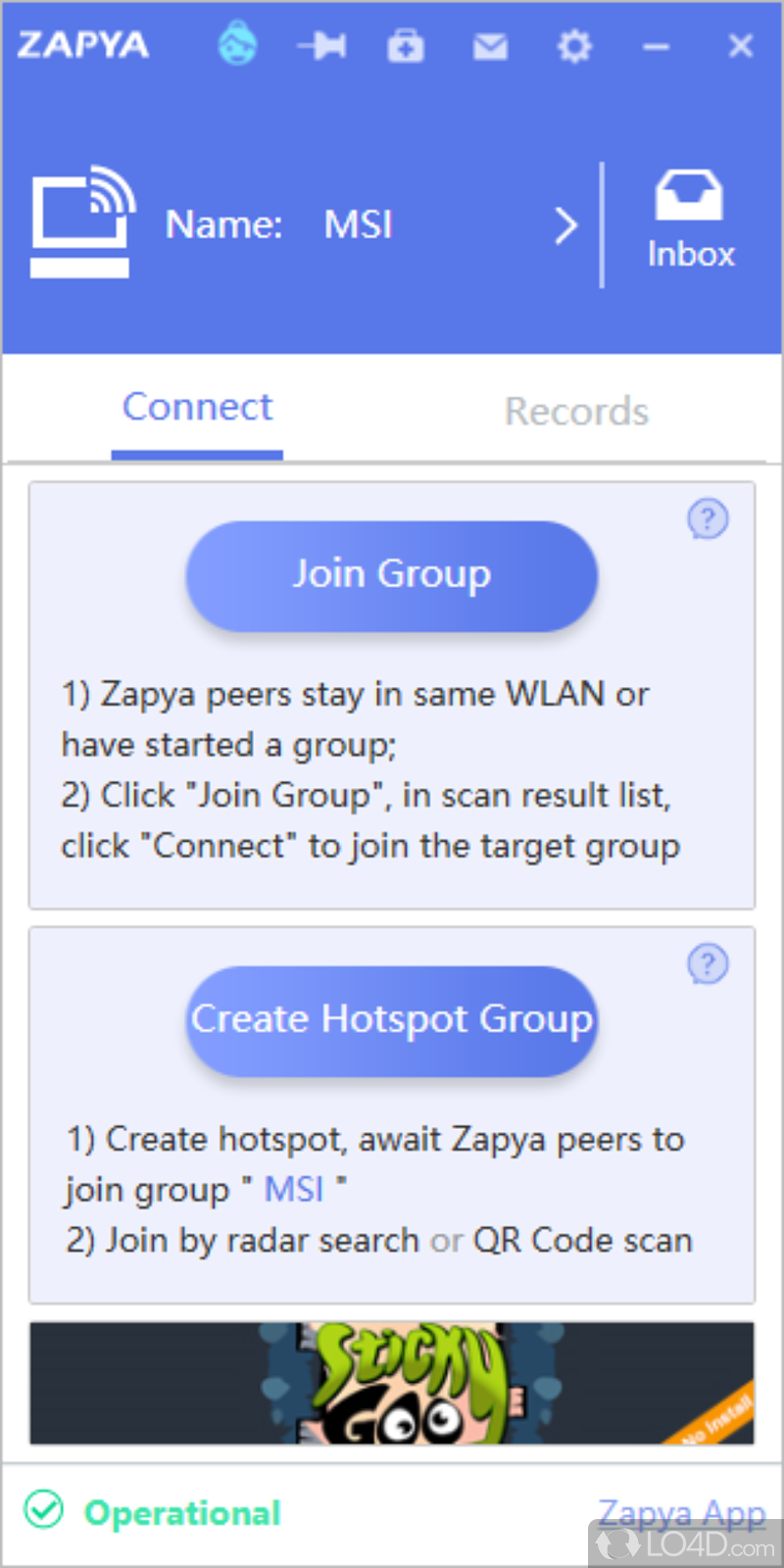 Desktop app that couple to its mobile counterpart allows you to transfer files between PC - Screenshot of Zapya