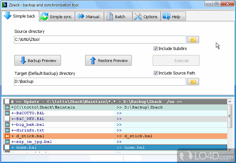 Accessible and piece of software that can be used to easily synchronize or backup computer files and directories - Screenshot of Zback