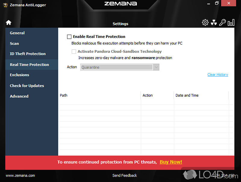 Protect your system from all kinds of loggers - Screenshot of Zemana AntiLogger