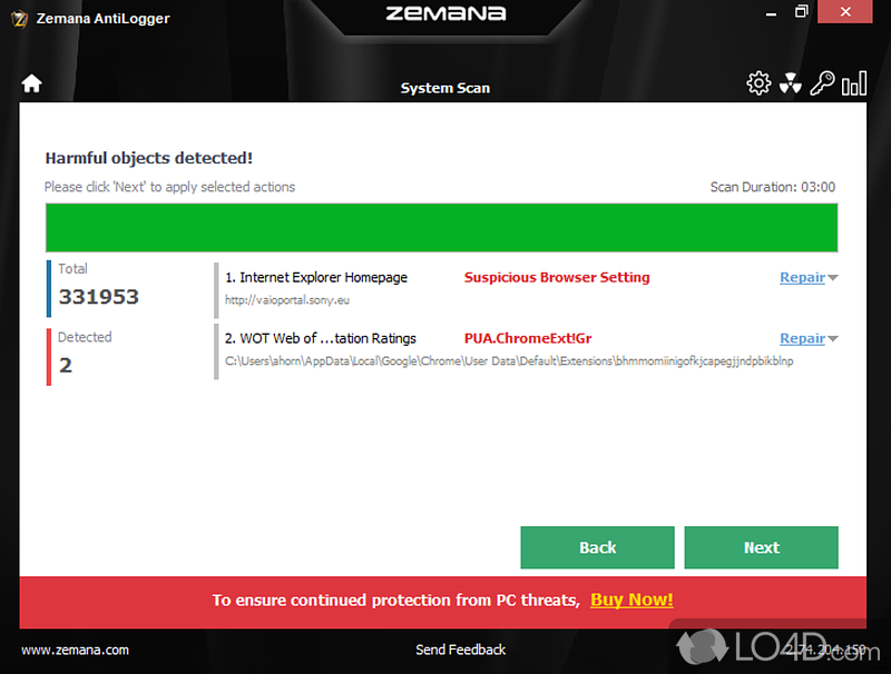 Protects your Windows computer from keylogger - Screenshot of Zemana AntiLogger