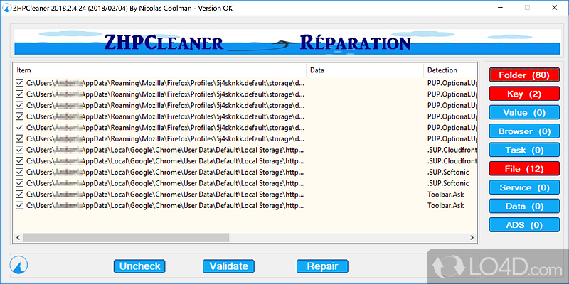 Remove malware from web browser - Screenshot of ZHPCleaner