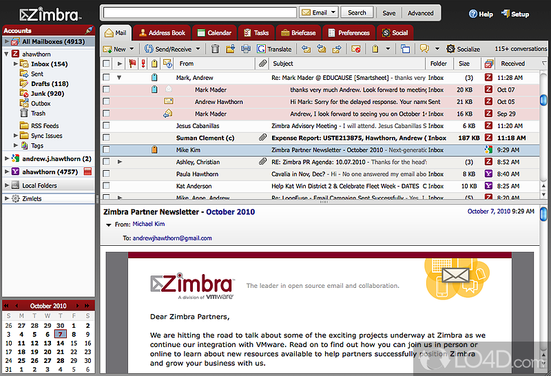 Set up your e-mail account and sync calendars and contacts - Screenshot of Zimbra Desktop
