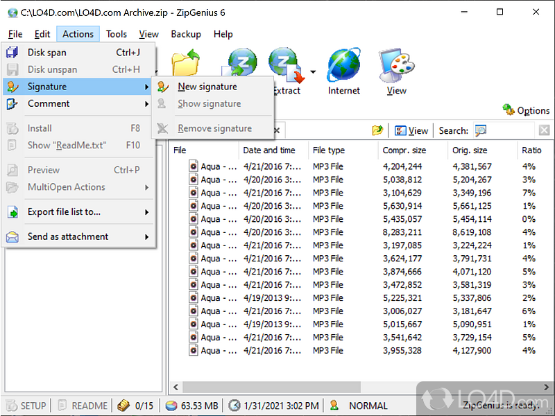 Allows you to extract files from compressed files and create your own ZIP file - Screenshot of ZipGenius