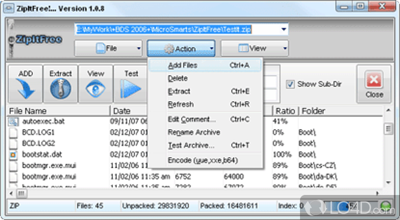 Free WinZip alternative - Screenshot of ZipItFree