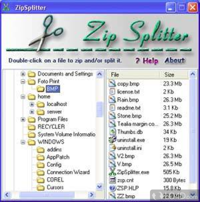 Simplifies the task of copying large files on floppy disks - Screenshot of ZipSplitter