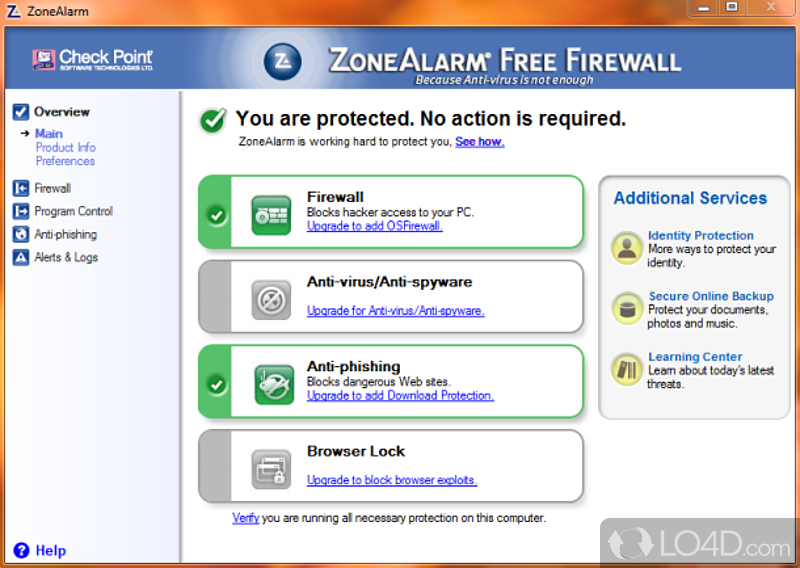 Basic inbound and outbound firewall app that provides you with an extra security layer for computer - Screenshot of ZoneAlarm Free Firewall