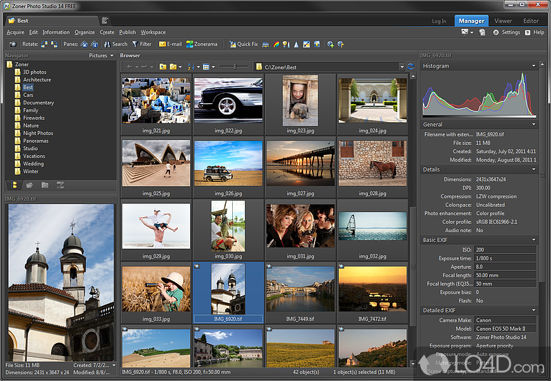 Packed with a well-structured GUI, support for an array of formats - Screenshot of Zoner Photo Studio Free