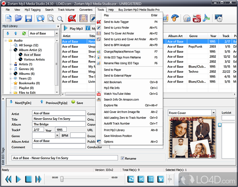 All-in-one software for managing your MP3 collection and editing song tags - Screenshot of Zortam Mp3 Media Studio