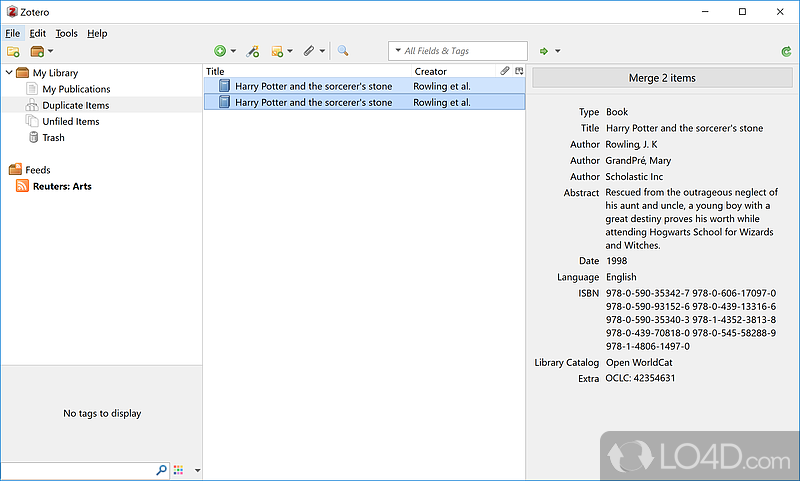 Functional interface - Screenshot of Zotero