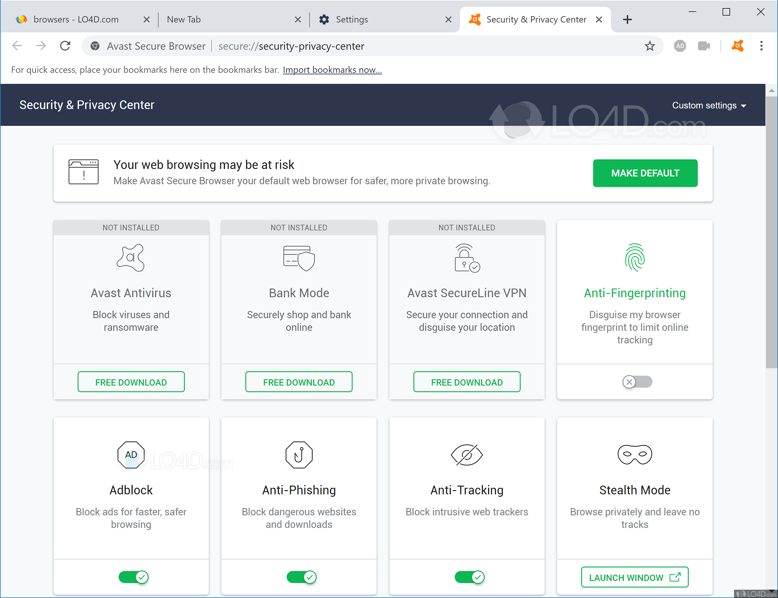 can avast secure browser download videos