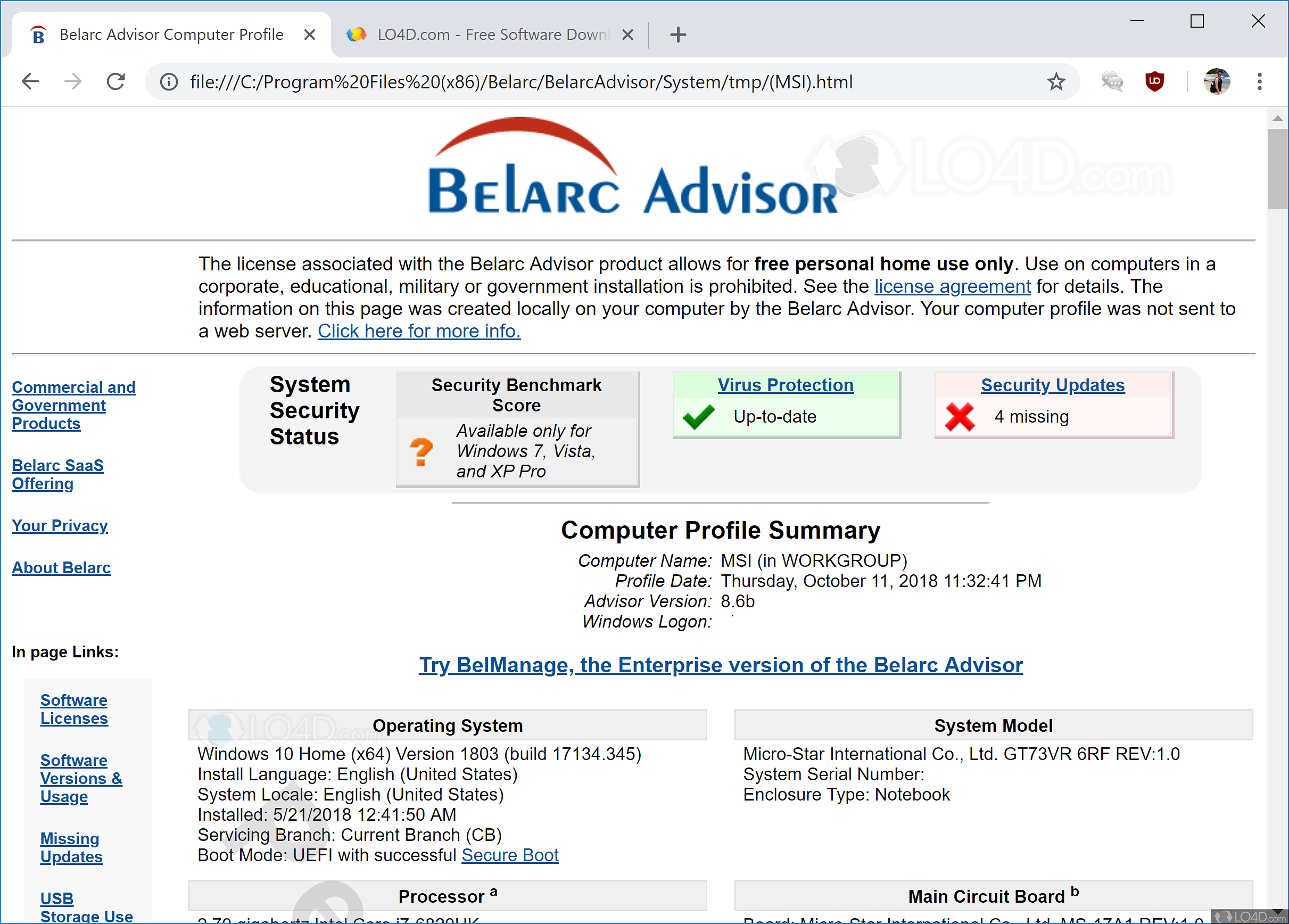 Belarc Advisor