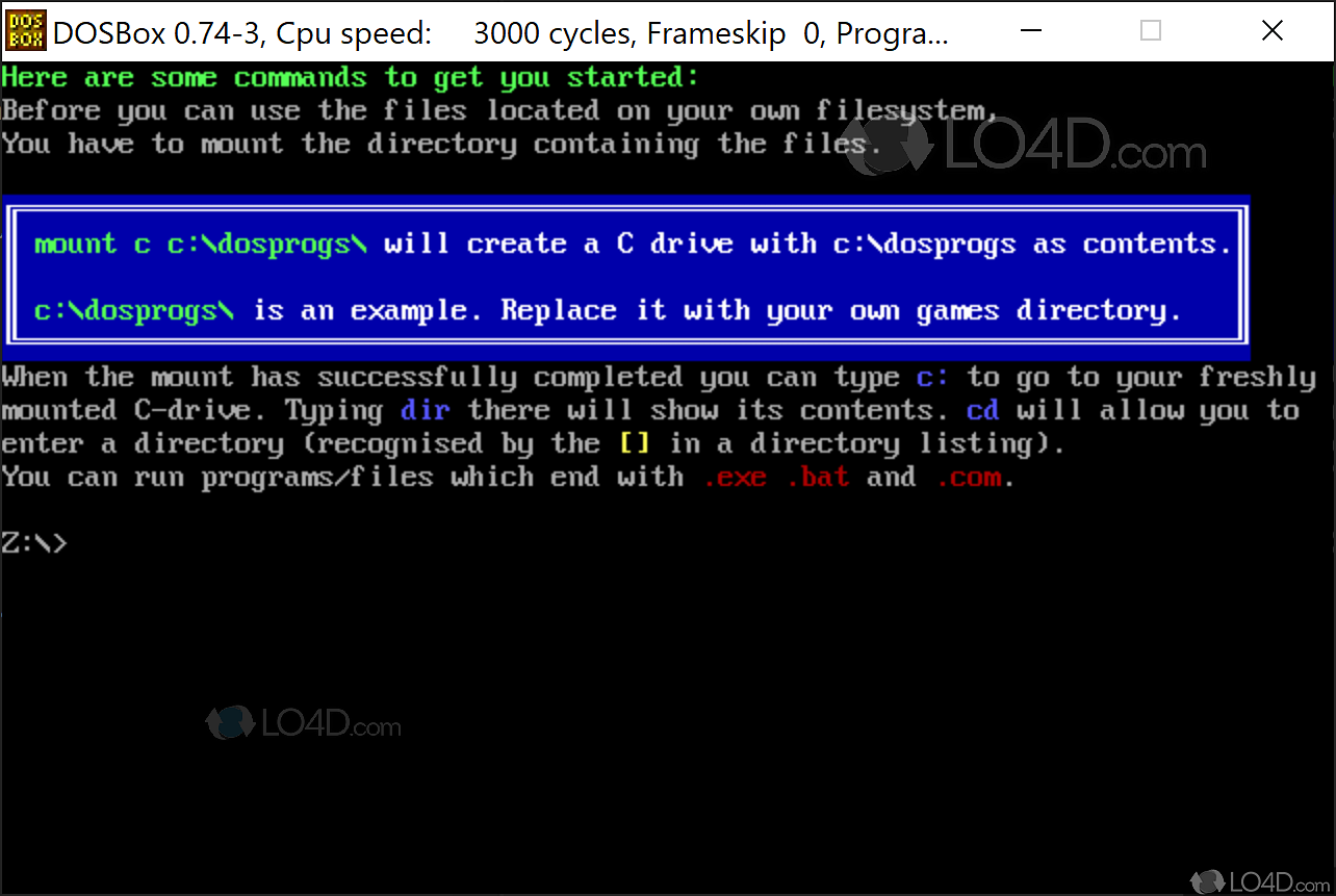 install .exe from dos outside of windows on dosbox