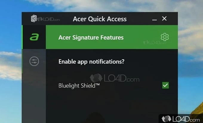 Quickly access settings and programs from an Acer laptop - Screenshot of Acer Quick Access