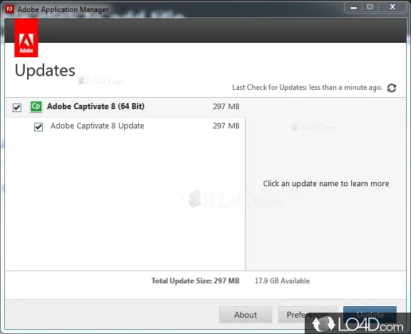 Manage the Adobe software packages - Screenshot of Adobe Application Manager