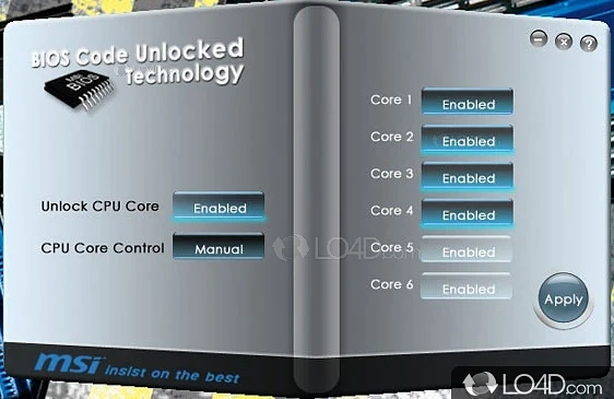 Software solution designed to help those who want to get more power of out of their processors - Screenshot of BIOS Code Unlocked Technology