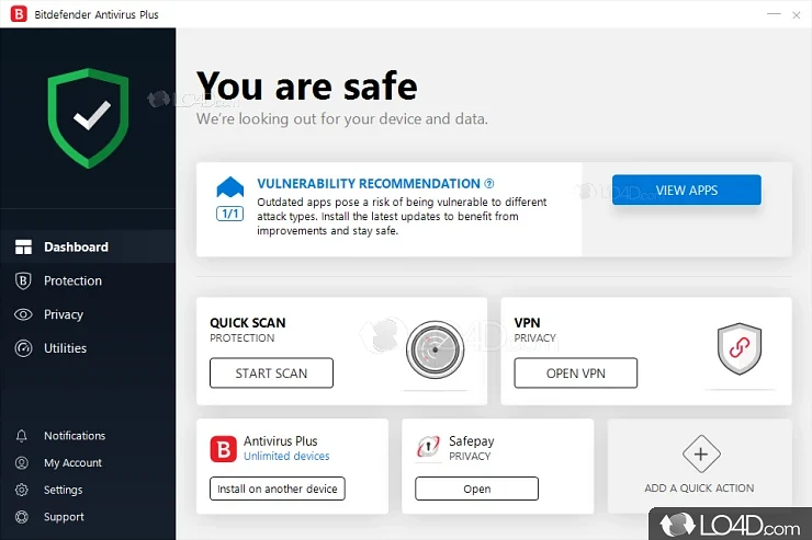 Antivirus solution that protects you from spyware, ransomware, phishing - Screenshot of Bitdefender Antivirus