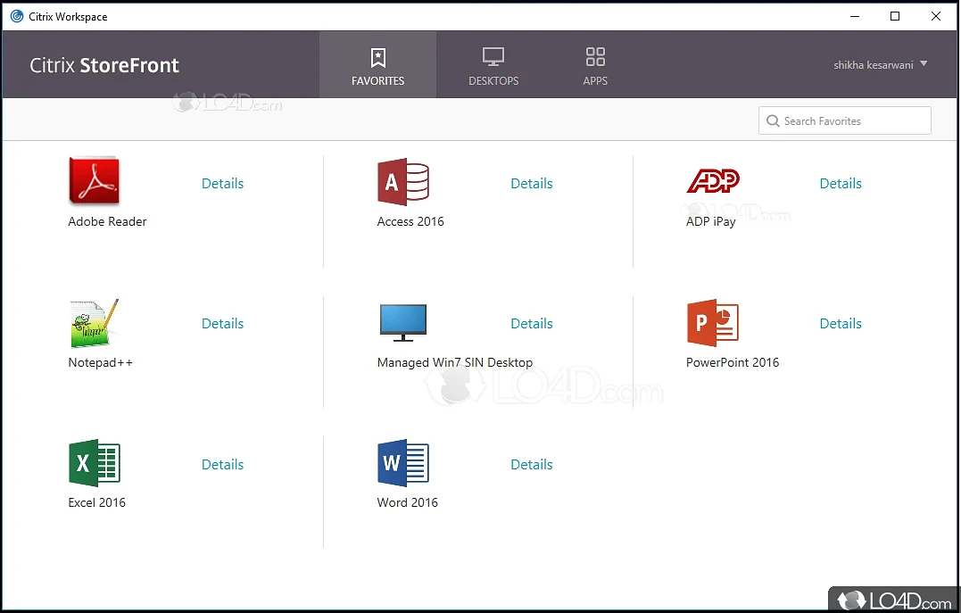 Customized interface - Screenshot of Citrix Workspace