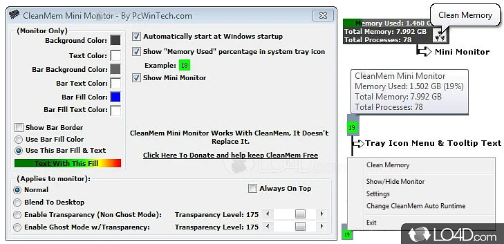Tool keeps memory use in check on the system without any of the memory being pushed to the page file - Screenshot of CleanMem