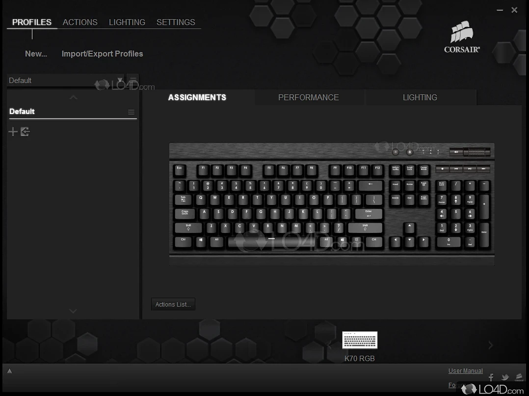 Control the lighting, mappings and behavior of Corsair mice, keyboards, headsets and other peripherals - Screenshot of Corsair Utility Engine