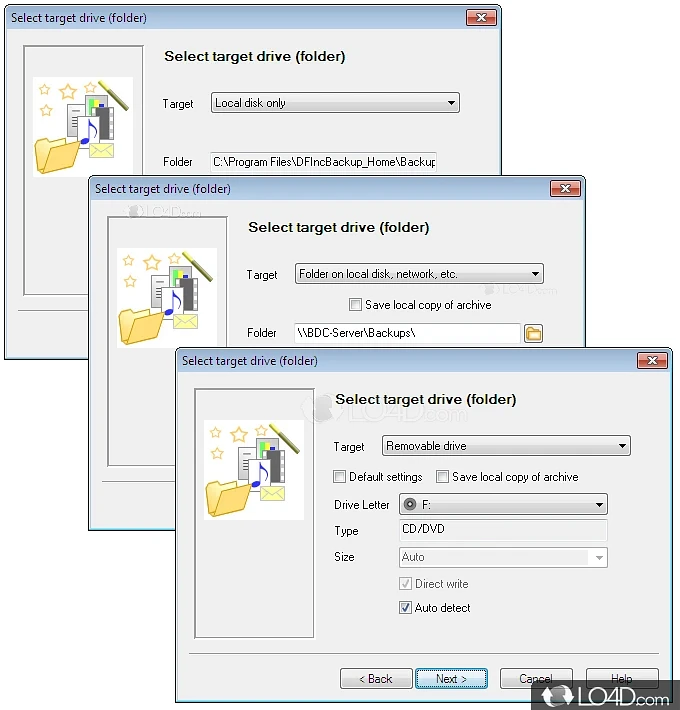 Personal backup program for incremental backup of files to zip archives - Screenshot of DFIncBackup Home