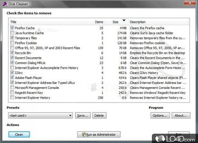 Get rid of temporary internet files to some space - Screenshot of Disk Cleaner