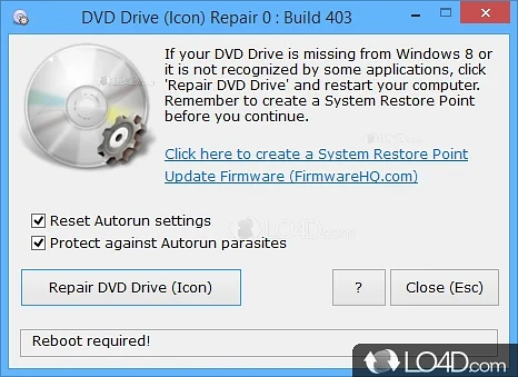 Restore DVD drive icon if it is missing for various reasons - Screenshot of DVD Drive (icon) Repair