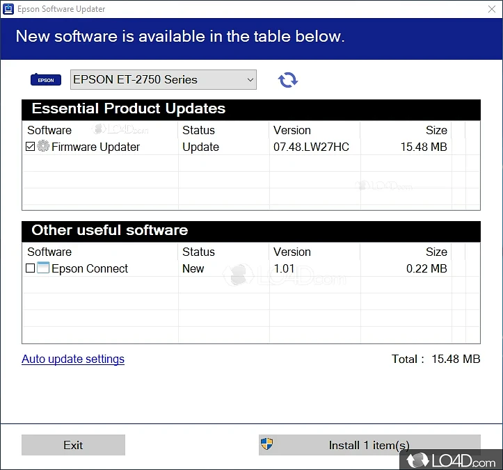 Updating your Printer`s Firmware Using Epson PC Software Updater - Screenshot of Epson Software Updater