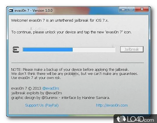 Untethered jailbreak app designed for all iPhone, iPod touch, iPad - Screenshot of evasi0n7