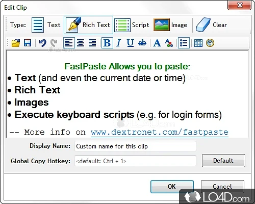 Quickly insert text or images - Screenshot of FastPaste
