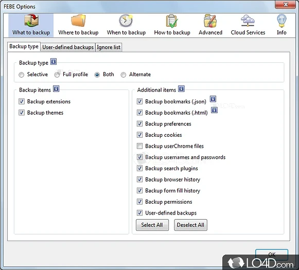 Backs up extensions, themes, and (optionally) bookmarks - Screenshot of Firefox Environment Backup Extension