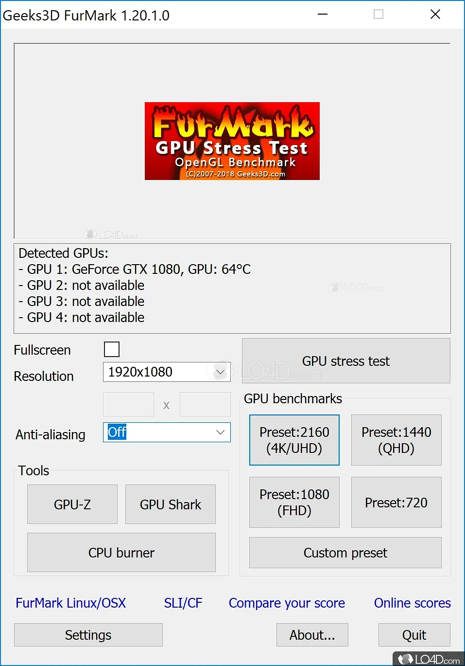 Test case results for Furmark benchmark